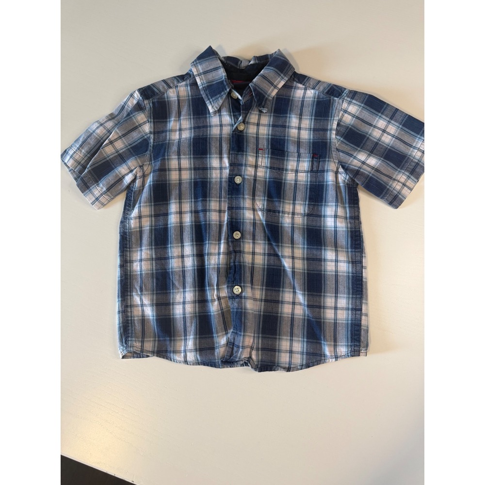 Gap Kids Boys Blue White Plaid Short Sleeve Button Down Shirt Size XS 4